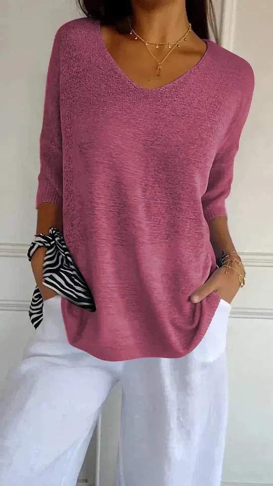 Women's Cozy V-Neck Knit Top - Chiara