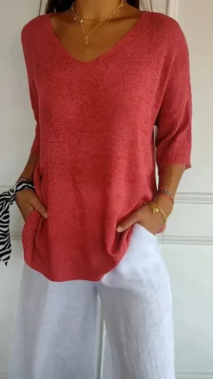Women's Cozy V-Neck Knit Top - Chiara
