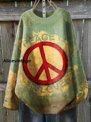 Women's Fashion Elegant Art Print Round Neck Long Sleeve Sweater