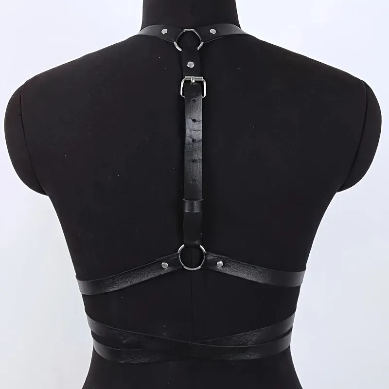 Women's Gothic Harness Corset Faux Leather Suspenders