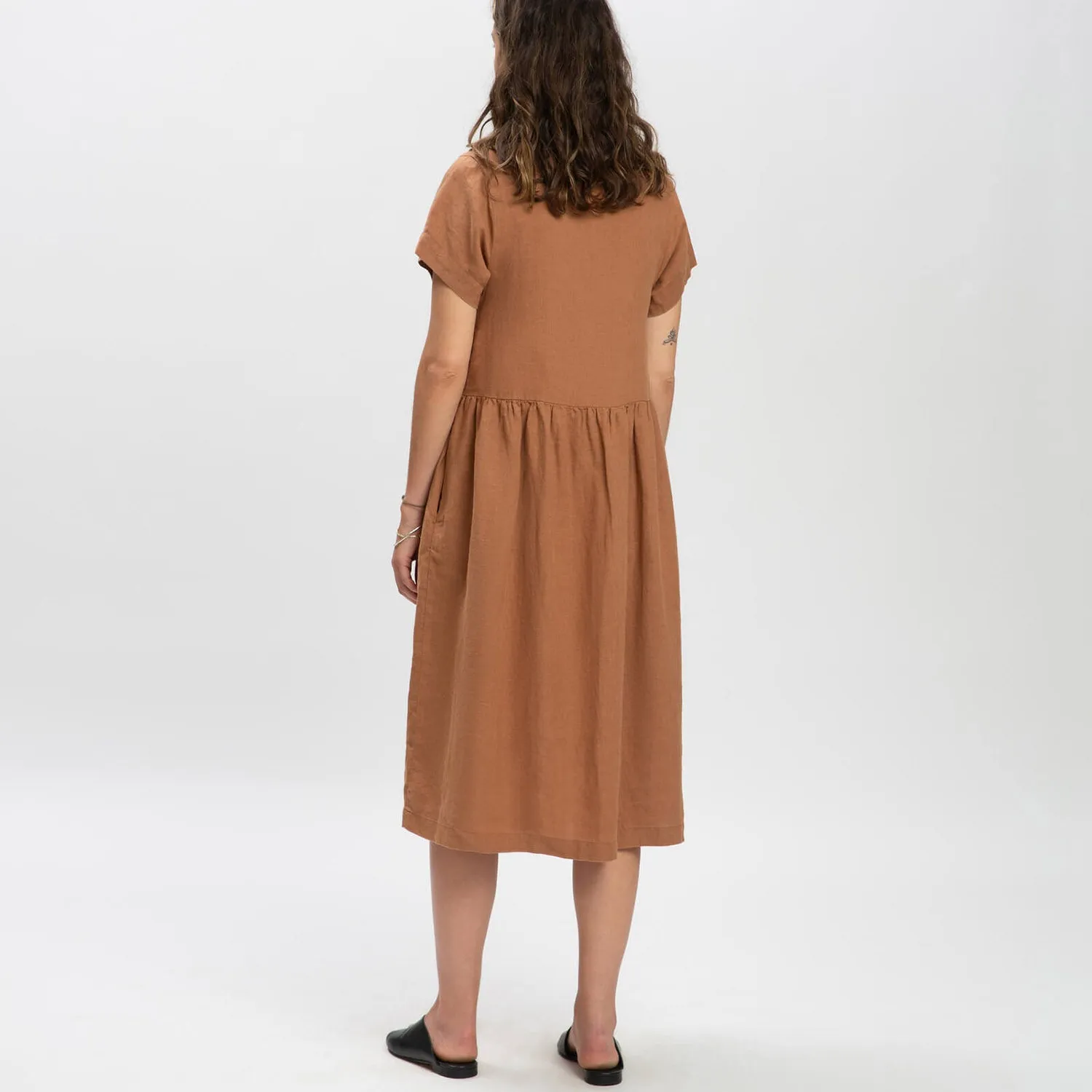 Women's Linen Midi Dress - Coffee