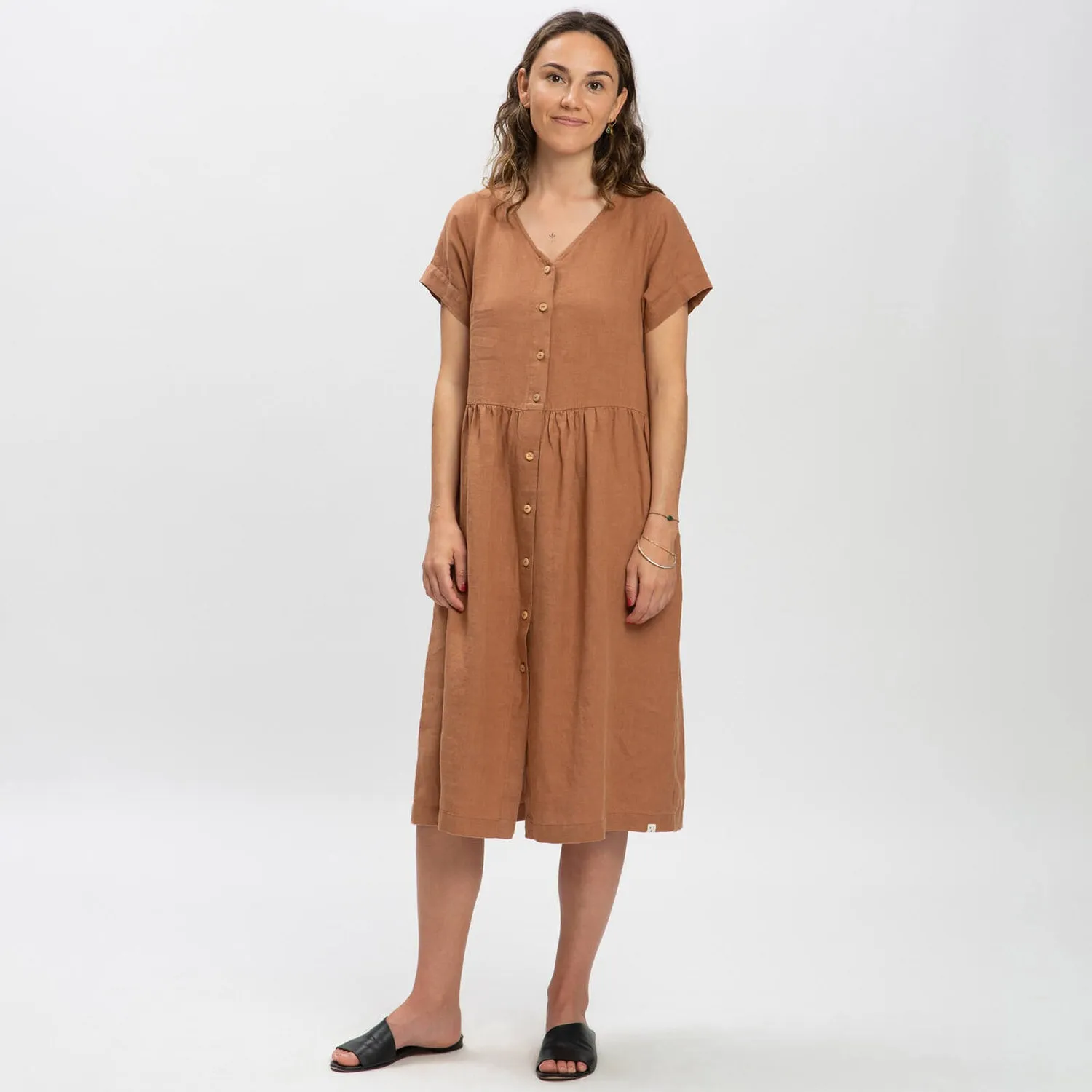 Women's Linen Midi Dress - Coffee