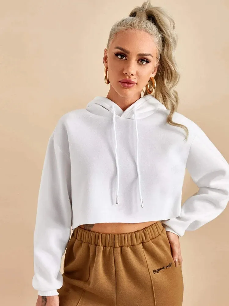 Women's Pink Cropped Fleece Hoodie: Oversized & Stylish Streetwear