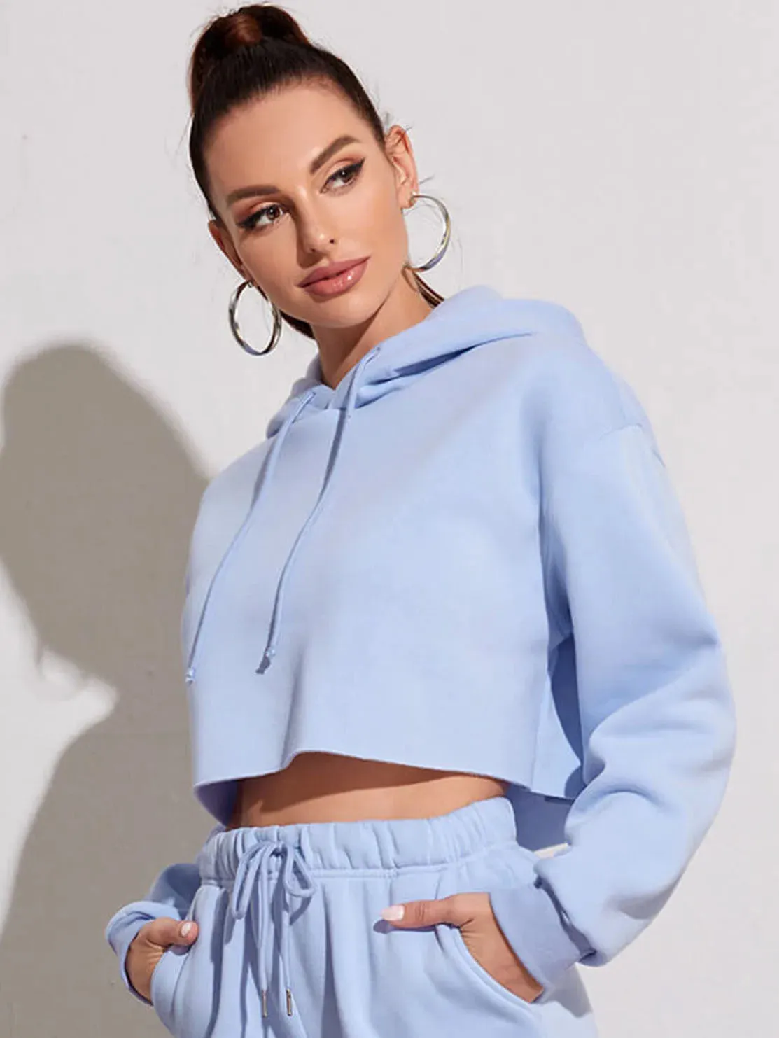 Women's Pink Cropped Fleece Hoodie: Oversized & Stylish Streetwear