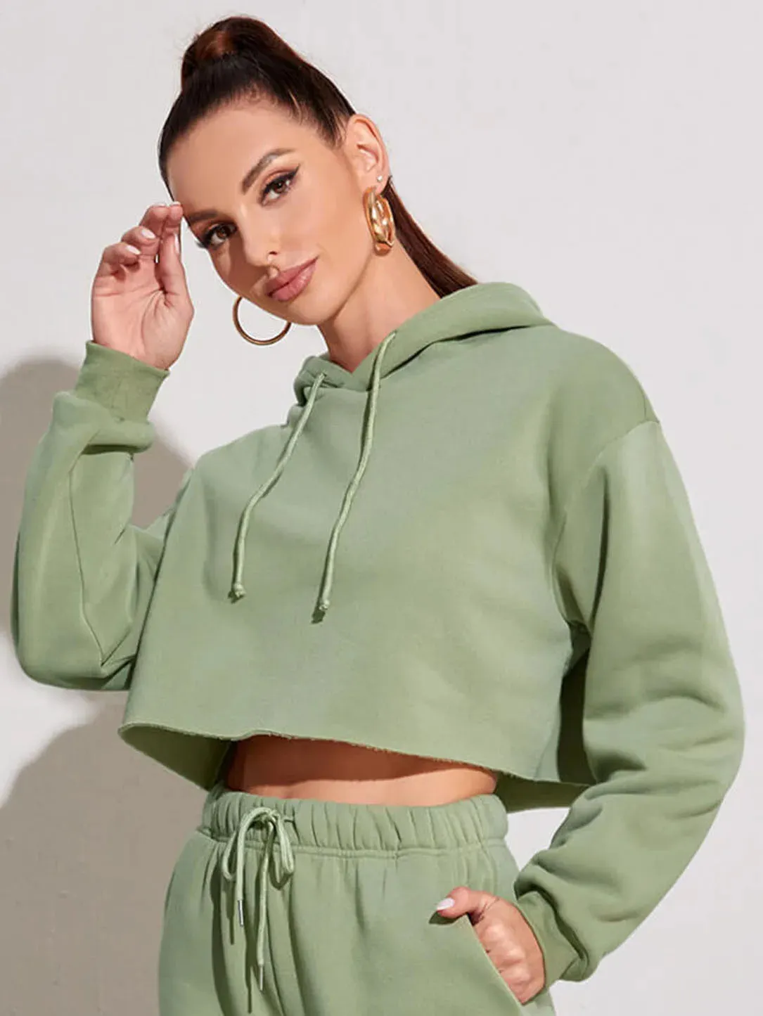Women's Pink Cropped Fleece Hoodie: Oversized & Stylish Streetwear