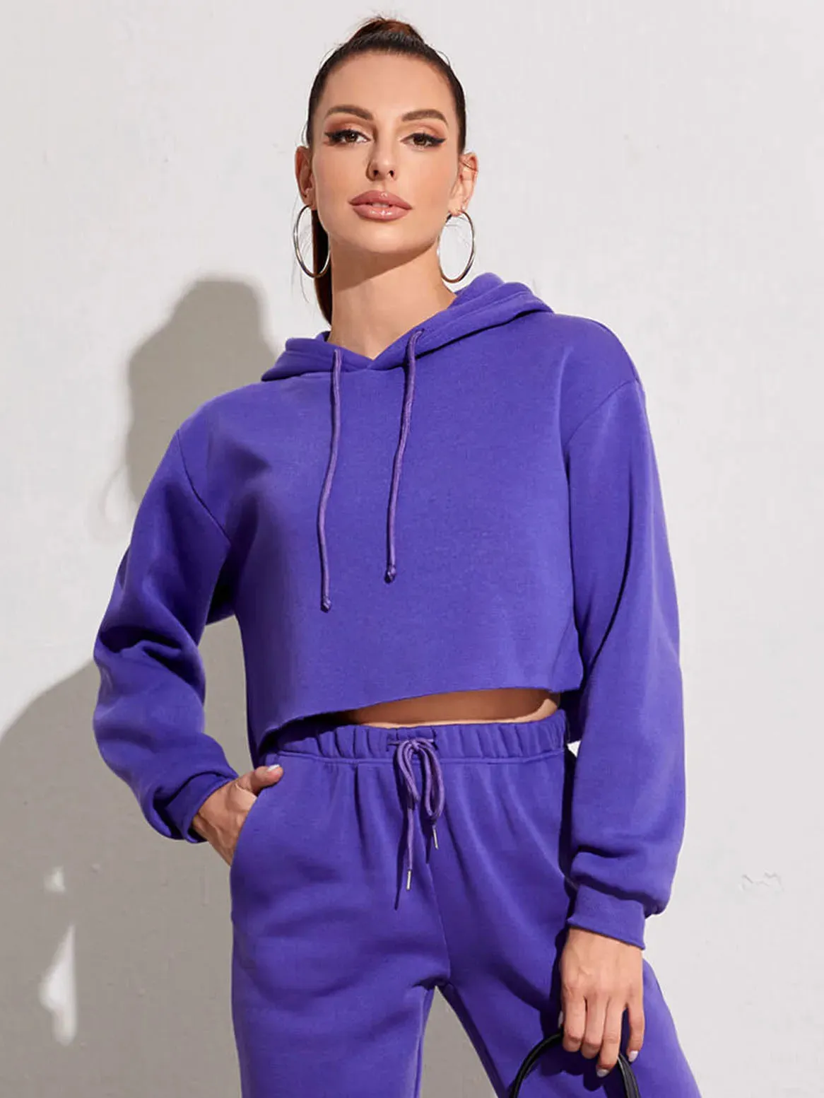 Women's Pink Cropped Fleece Hoodie: Oversized & Stylish Streetwear