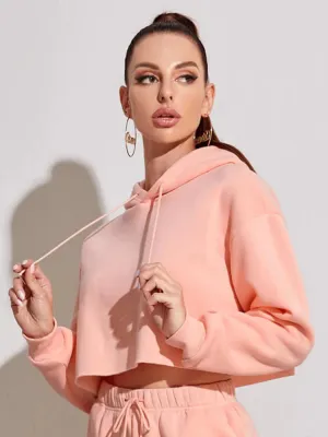 Women's Pink Cropped Fleece Hoodie: Oversized & Stylish Streetwear