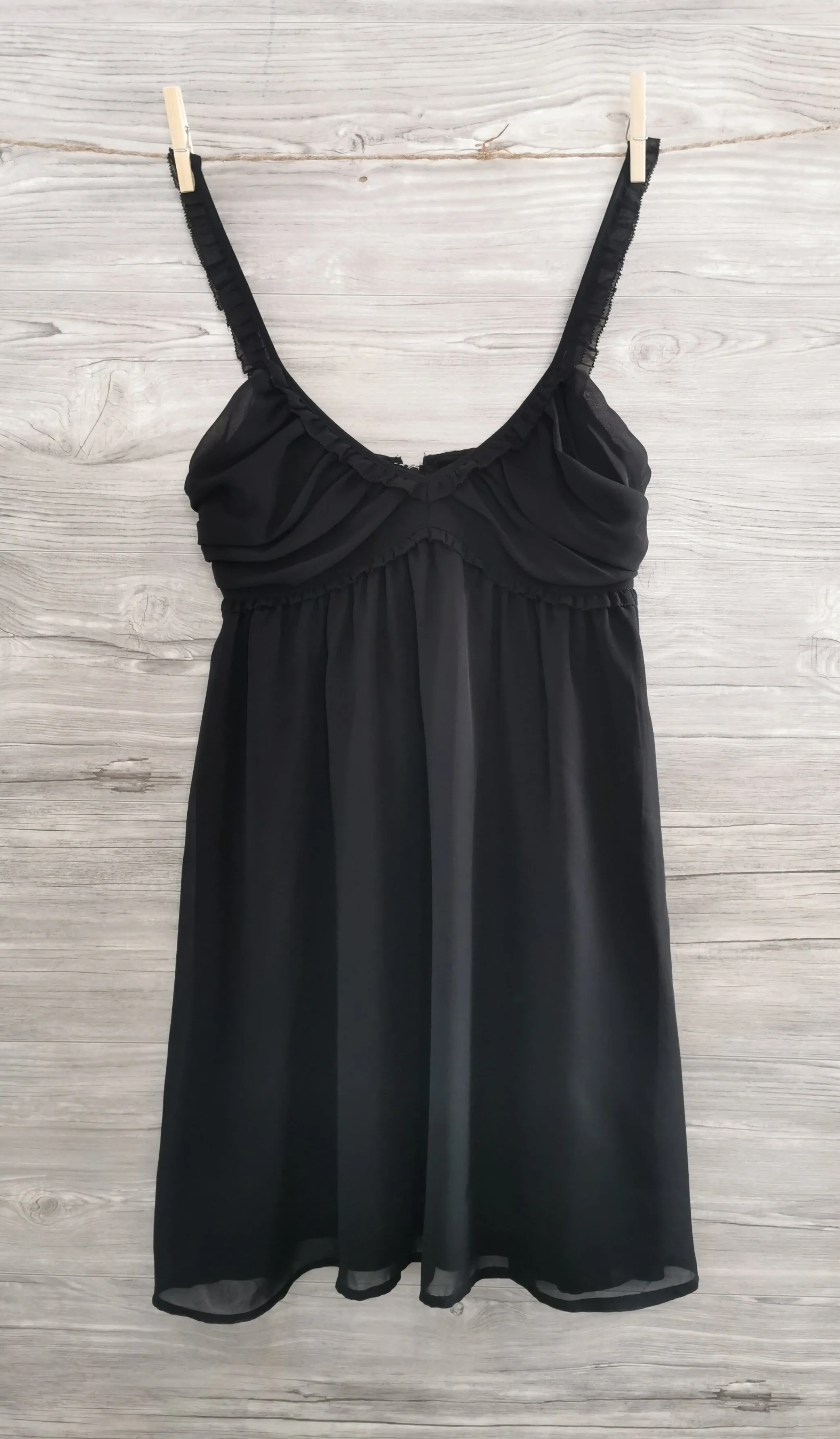 WOMENS SIZE 4 - JENNYFER, Black Chiffon, Babydoll Dress, UK Fashion EUC B46