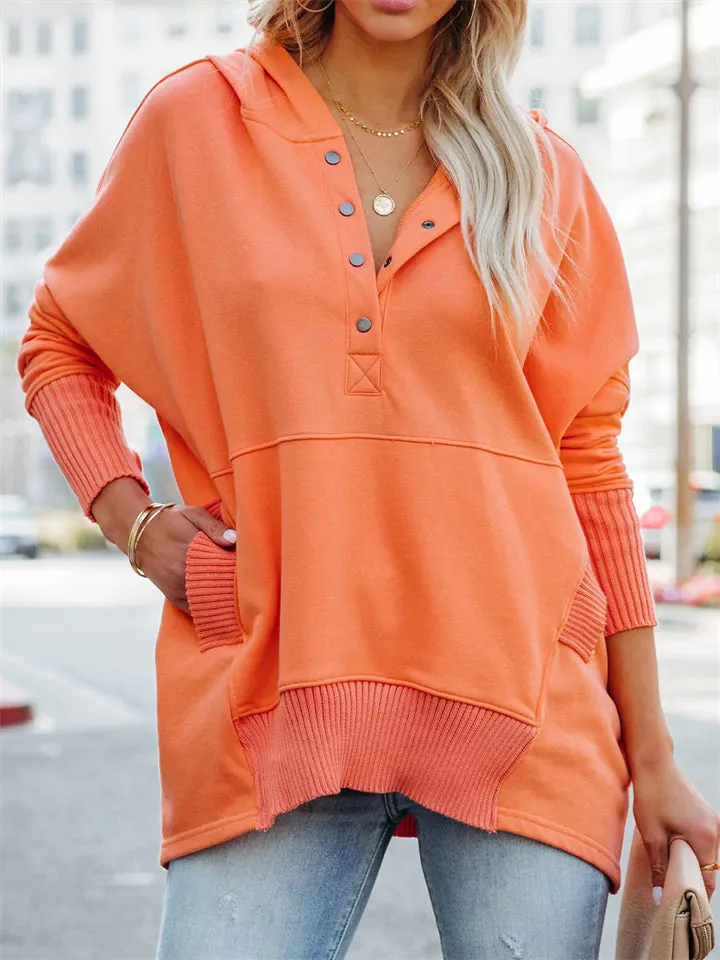 Women's V-Neck Long Sleeve Plus Size Loose Hoodies