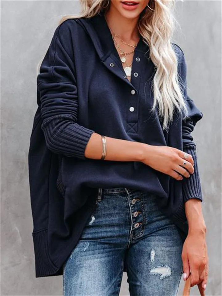 Women's V-Neck Long Sleeve Plus Size Loose Hoodies