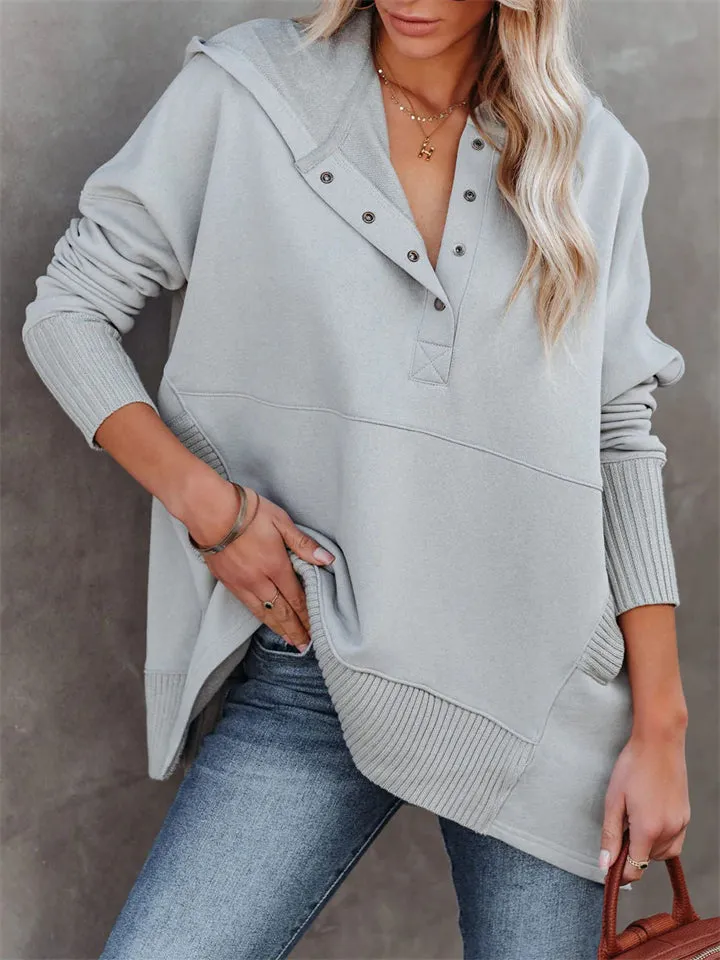 Women's V-Neck Long Sleeve Plus Size Loose Hoodies