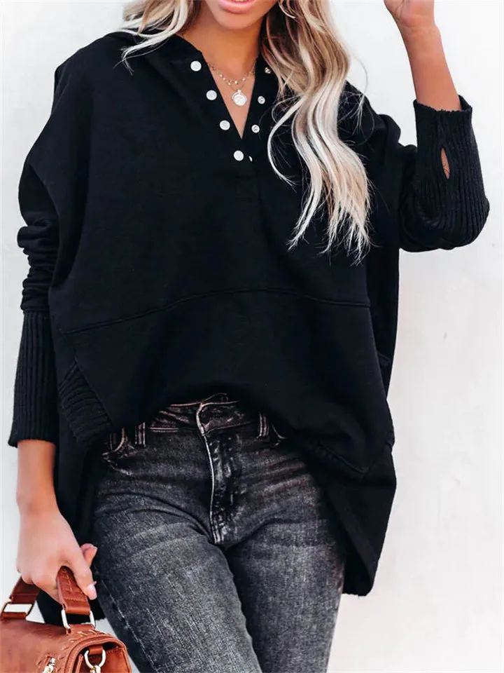 Women's V-Neck Long Sleeve Plus Size Loose Hoodies