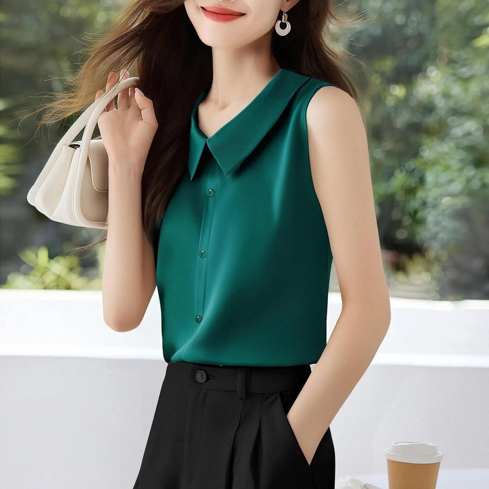 Wrinkle-Resistant Women's Large Size Satin Shirt