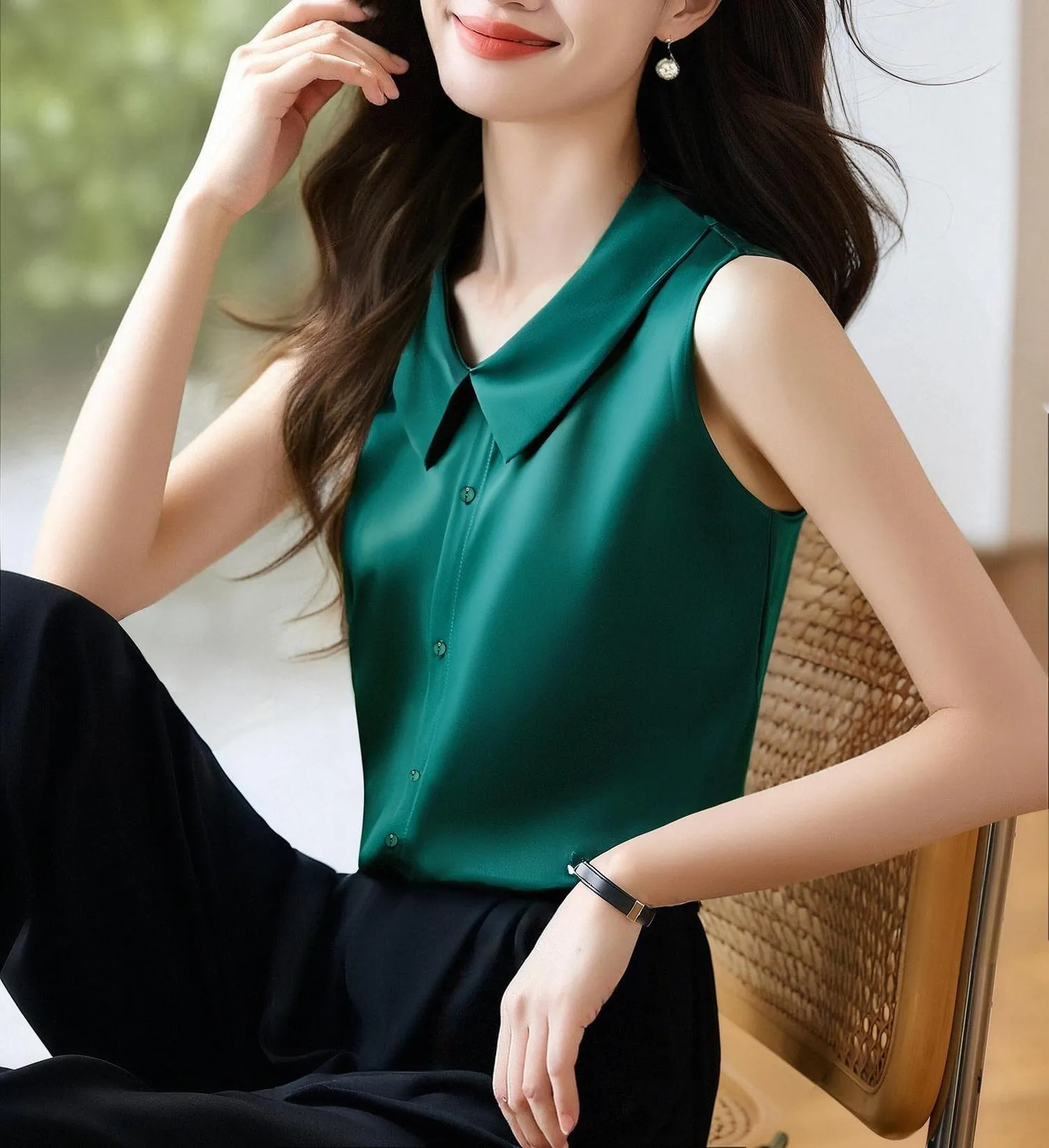 Wrinkle-Resistant Women's Large Size Satin Shirt
