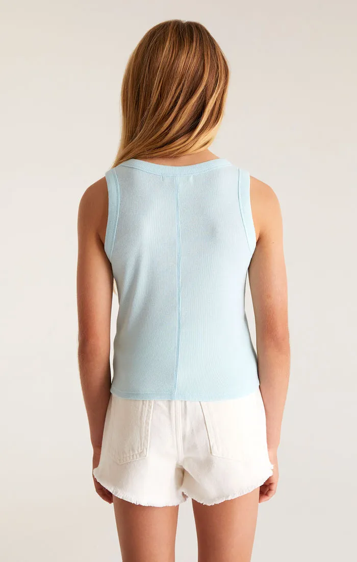 Z Supply Girls Oaklynn Rib Tank - Iced Turquoise