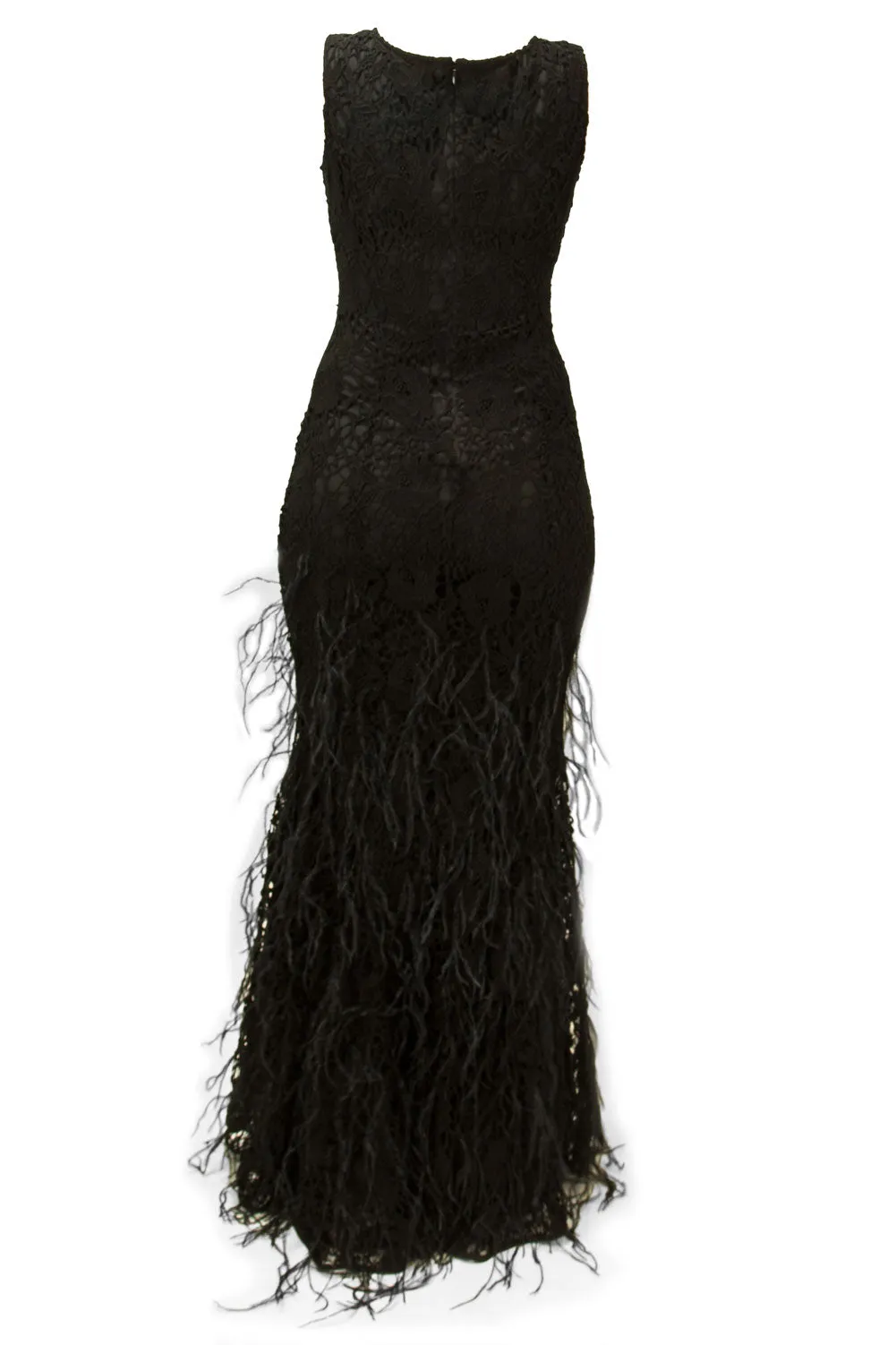 Zac Posen Women's Lace Feather Evening Gown 4 Black