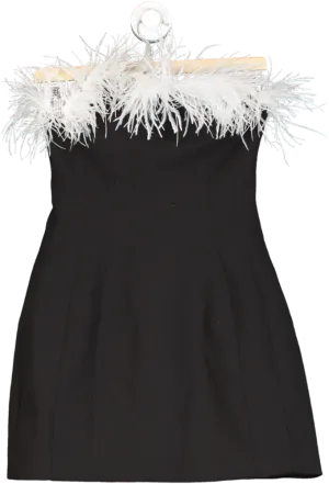 ZARA Black Feather Trim Strapless Mini Dress UK XS
