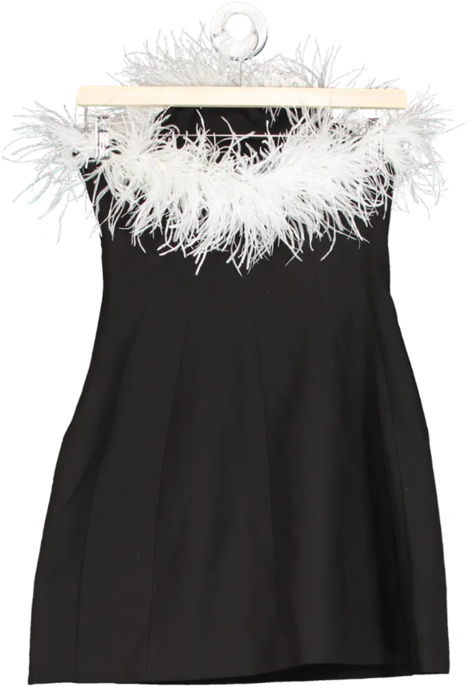 ZARA Black Feather Trim Strapless Mini Dress UK XS