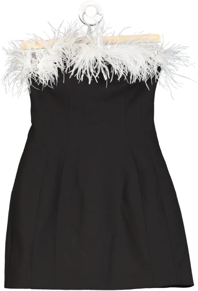 ZARA Black Feather Trim Strapless Mini Dress UK XS